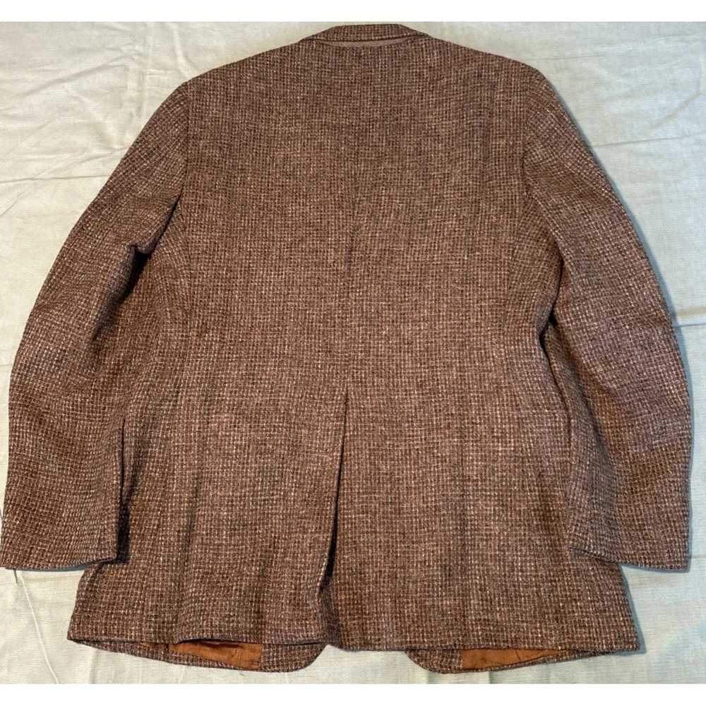 Harris Tweed Mens Wool Blazer Brown Houndstooth Sport Coat 2 Button Vintage 42R
